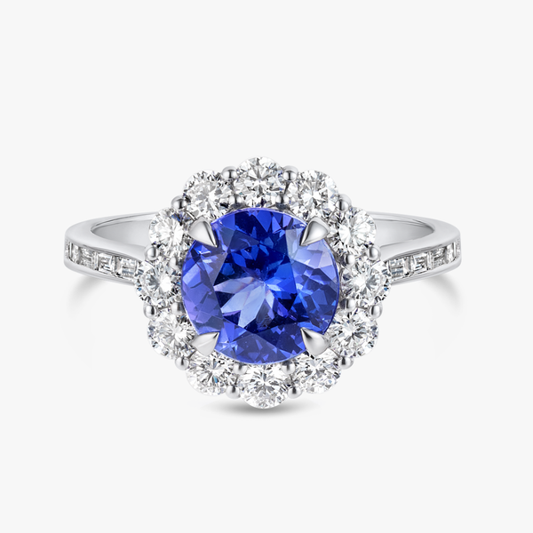2.23ct Round Natural Tanzanite Halo Ring White Gold