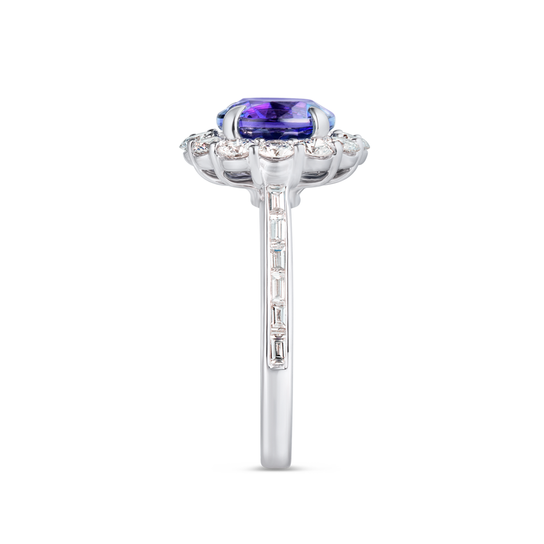 2.23ct Round Natural Tanzanite Halo Ring White Gold