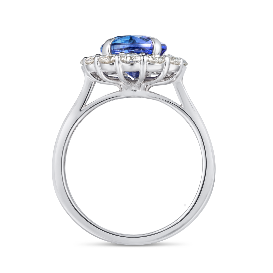 2.23ct Round Natural Tanzanite Halo Ring White Gold