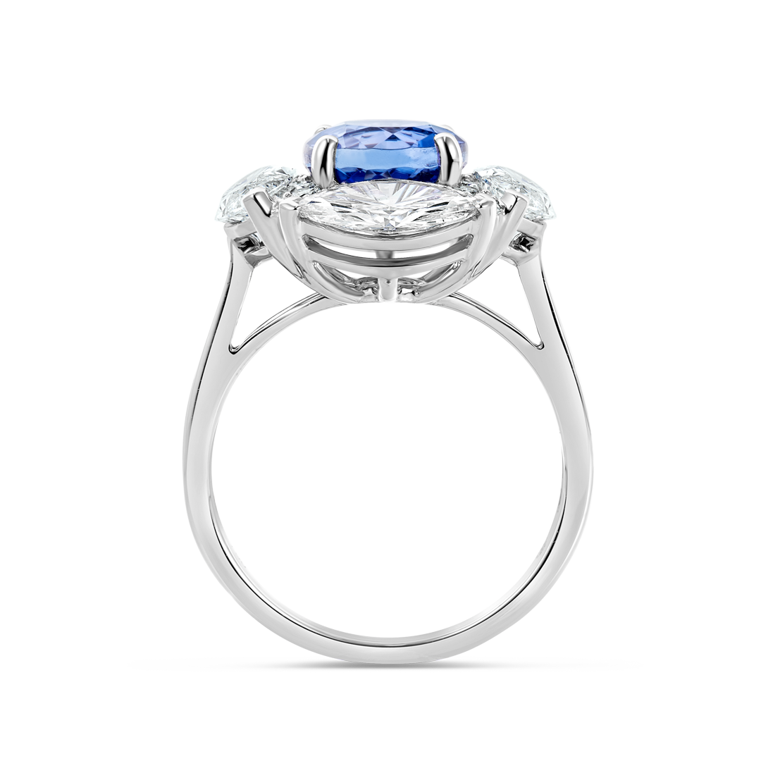 2.5ct Round Natural Tanzanite Marquise Halo Ring White Gold