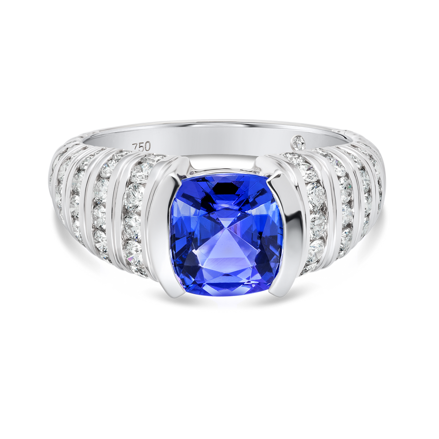 2.2ct Cushion Natural Tanzanite Bespoke Ring White Gold