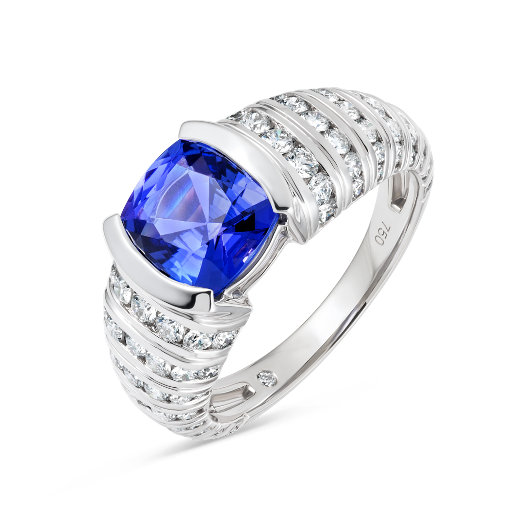2.2ct Cushion Natural Tanzanite Bespoke Ring White Gold
