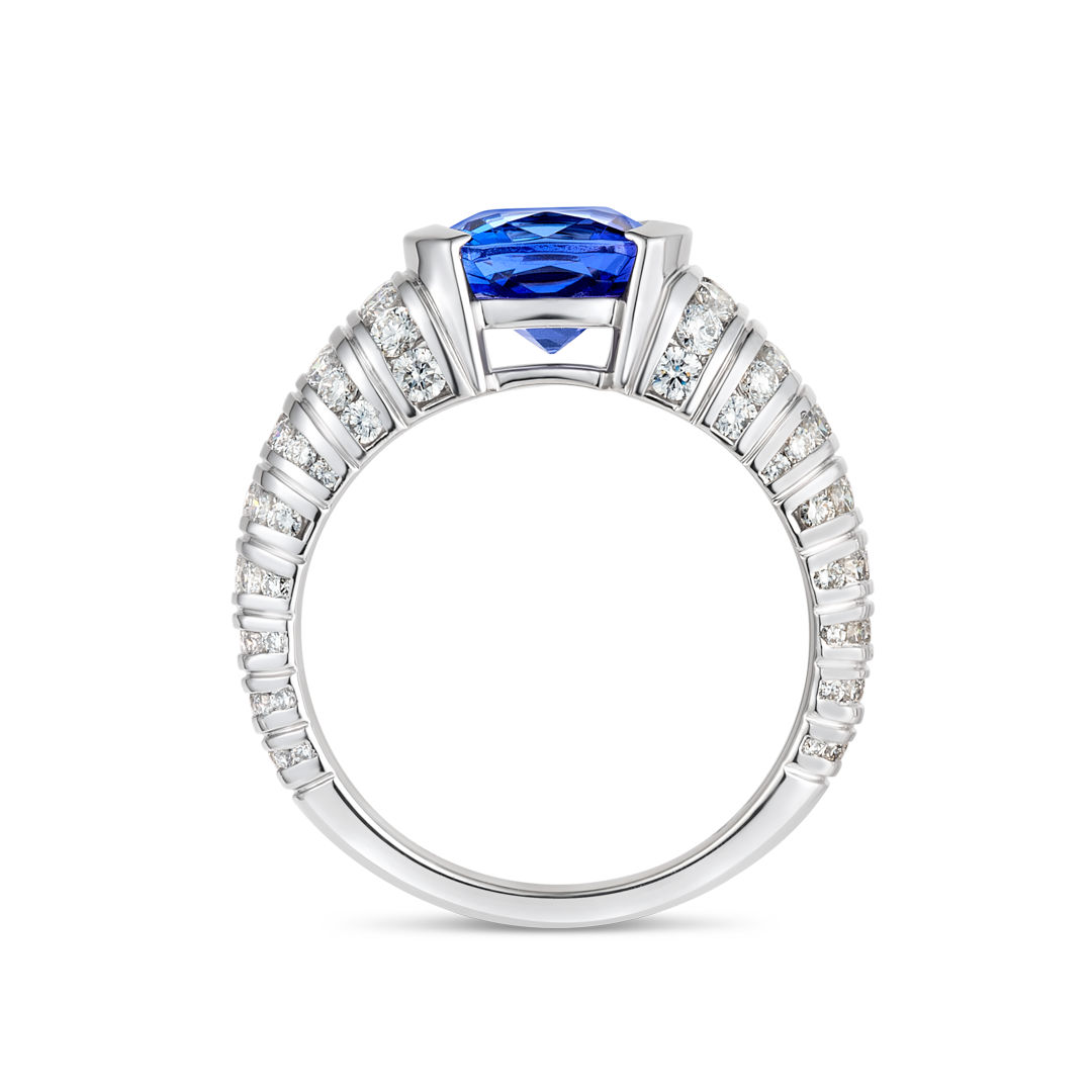 2.2ct Cushion Natural Tanzanite Bespoke Ring White Gold