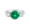 2.50ct Round Natural Green Emerald Trilogy Ring White Gold