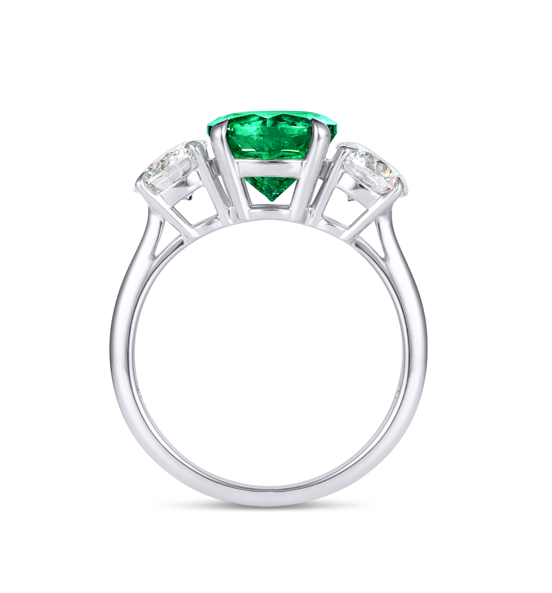2.50ct Round Natural Green Emerald Trilogy Ring White Gold