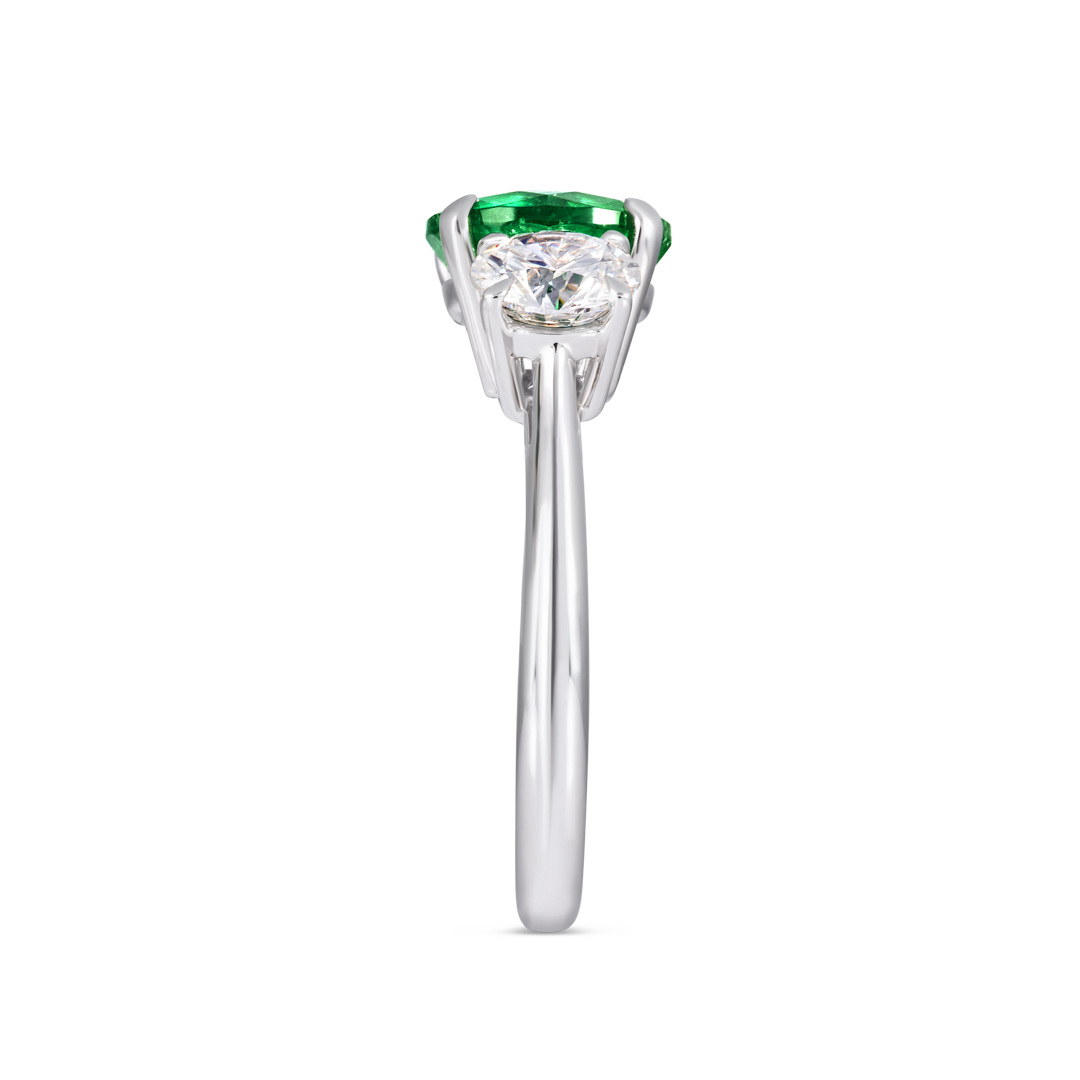 2.50ct Round Natural Green Emerald Trilogy Ring White Gold