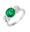 2.50ct Round Natural Green Emerald Trilogy Ring White Gold