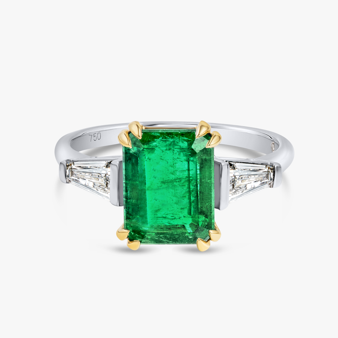 2.64ct Emerald Natural Green Emerald Trilogy Ring White Gold