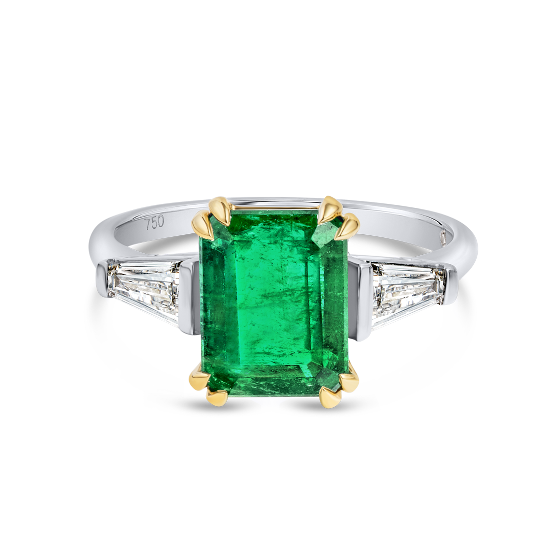 2.64ct Emerald Natural Green Emerald Trilogy Ring White Gold