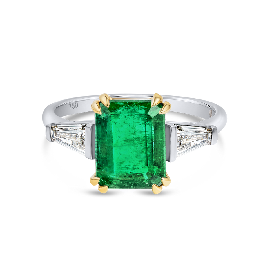 2.64ct Emerald Natural Green Emerald Trilogy Ring White Gold