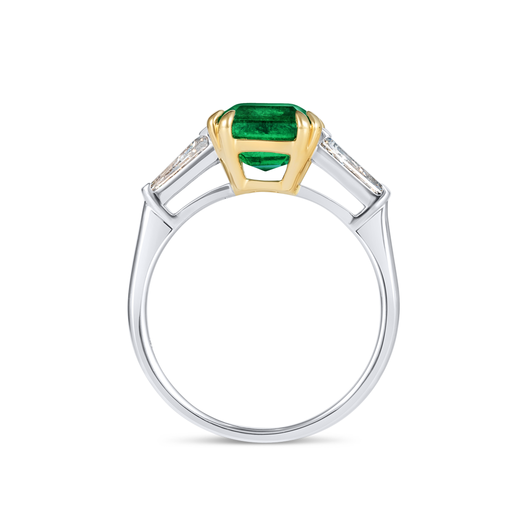 2.64ct Emerald Natural Green Emerald Trilogy Ring White Gold