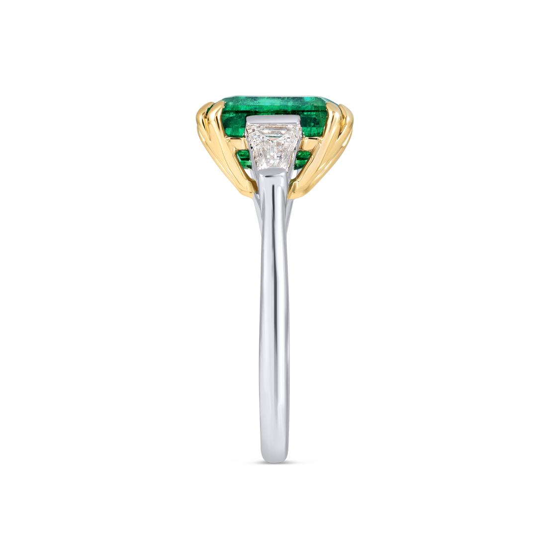 2.64ct Emerald Natural Green Emerald Trilogy Ring White Gold