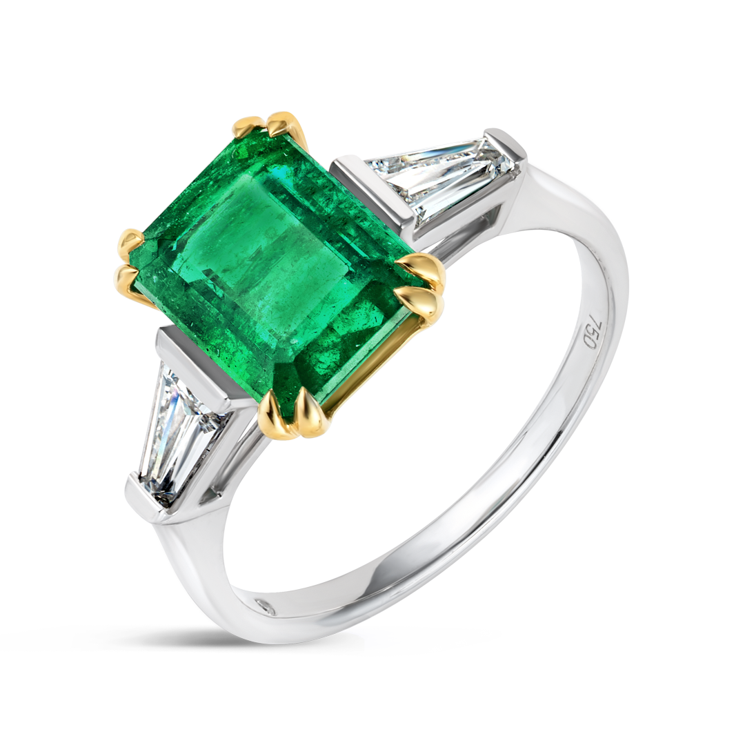 2.64ct Emerald Natural Green Emerald Trilogy Ring White Gold