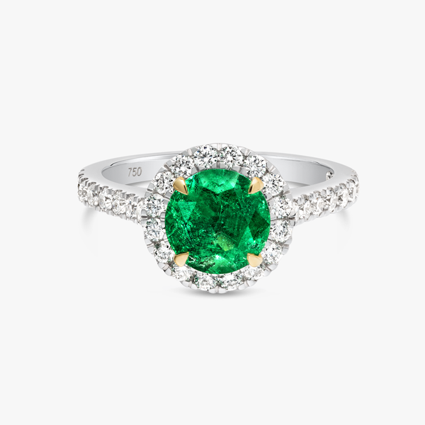 1.37ct Round Natural Green Emerald Halo Ring White Gold
