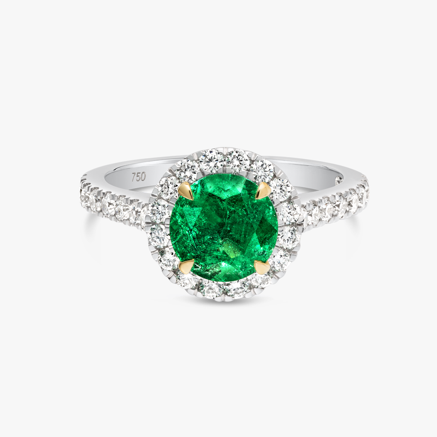 1.37ct Round Natural Green Emerald Halo Ring White Gold