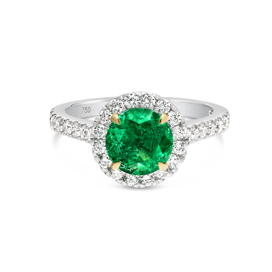 1.37ct Round Natural Green Emerald Halo Ring White Gold