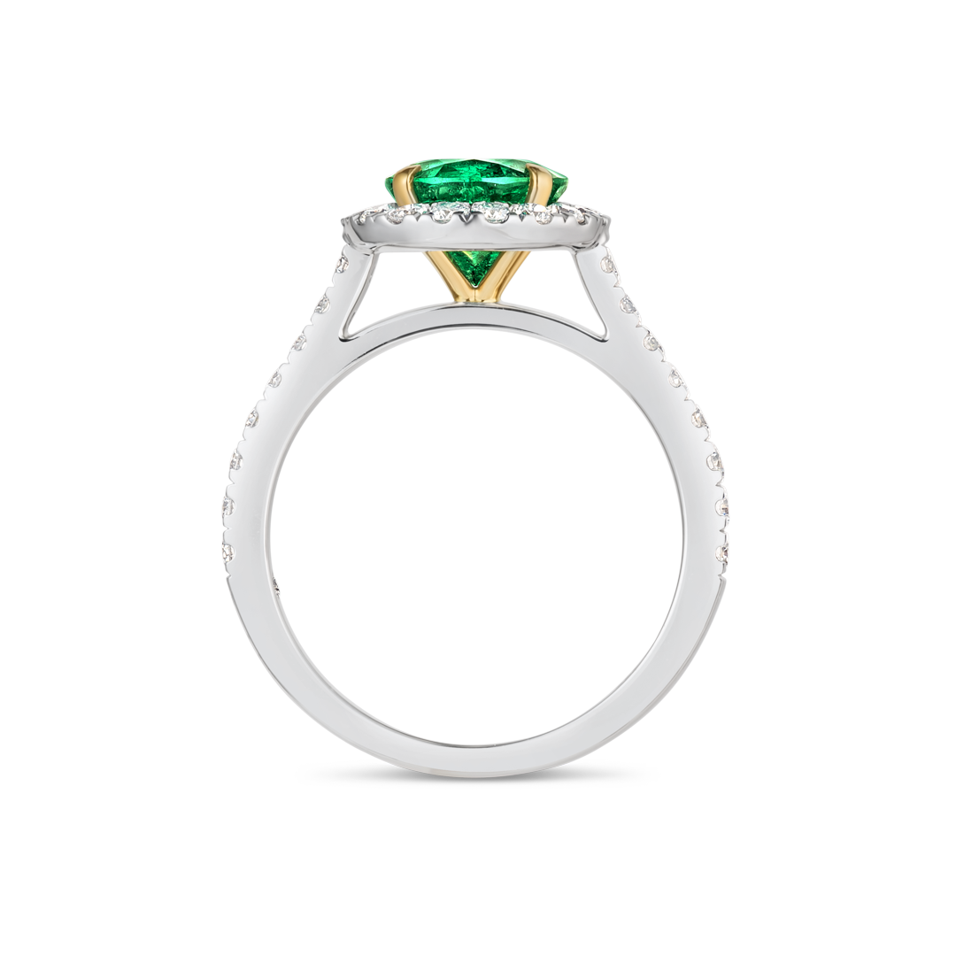1.37ct Round Natural Green Emerald Halo Ring White Gold