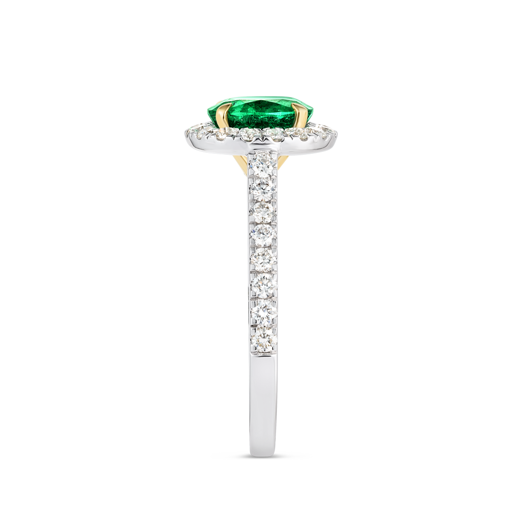 1.37ct Round Natural Green Emerald Halo Ring White Gold