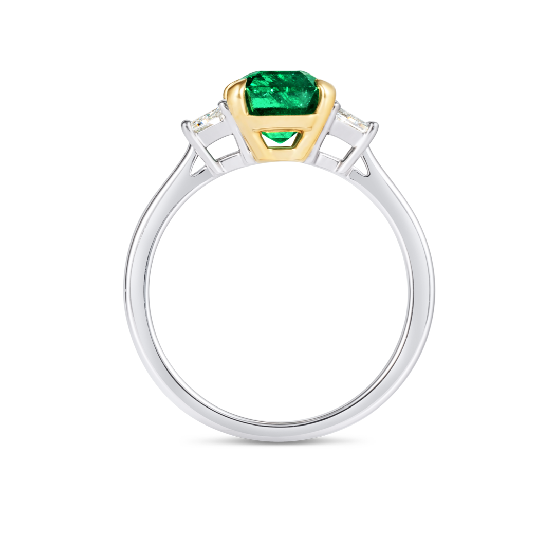 3ct Emerald Natural Green Emerald Trilogy Ring White Gold