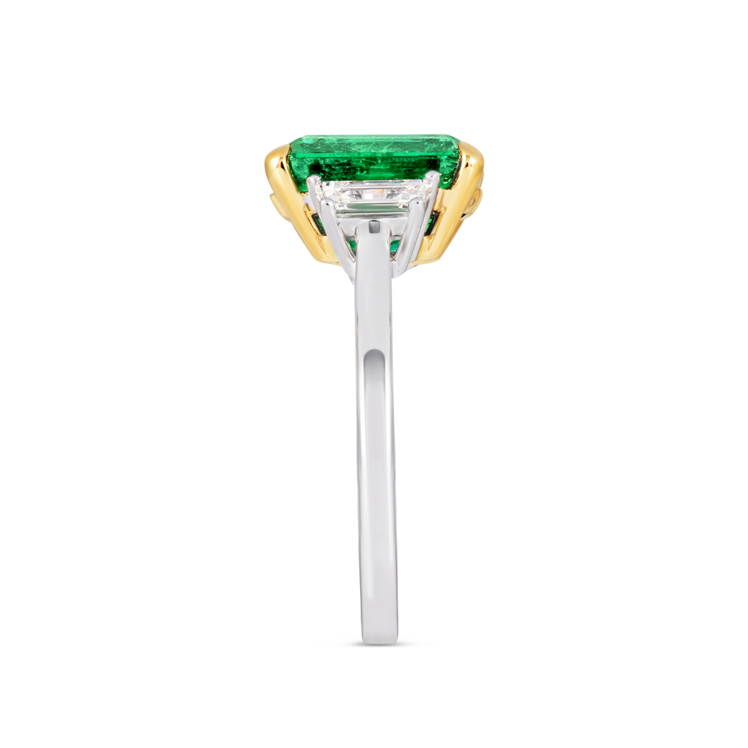 3ct Emerald Natural Green Emerald Trilogy Ring White Gold