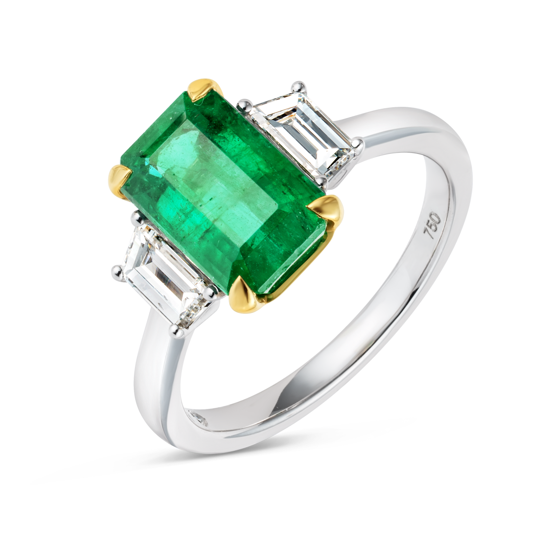 3ct Emerald Natural Green Emerald Trilogy Ring White Gold