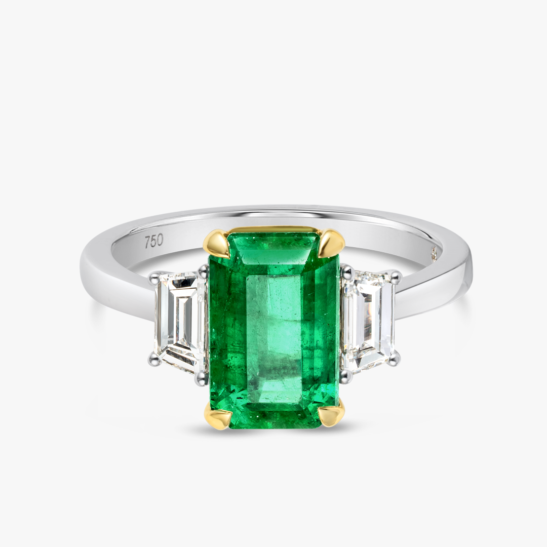 3ct Emerald Natural Green Emerald Trilogy Ring White Gold