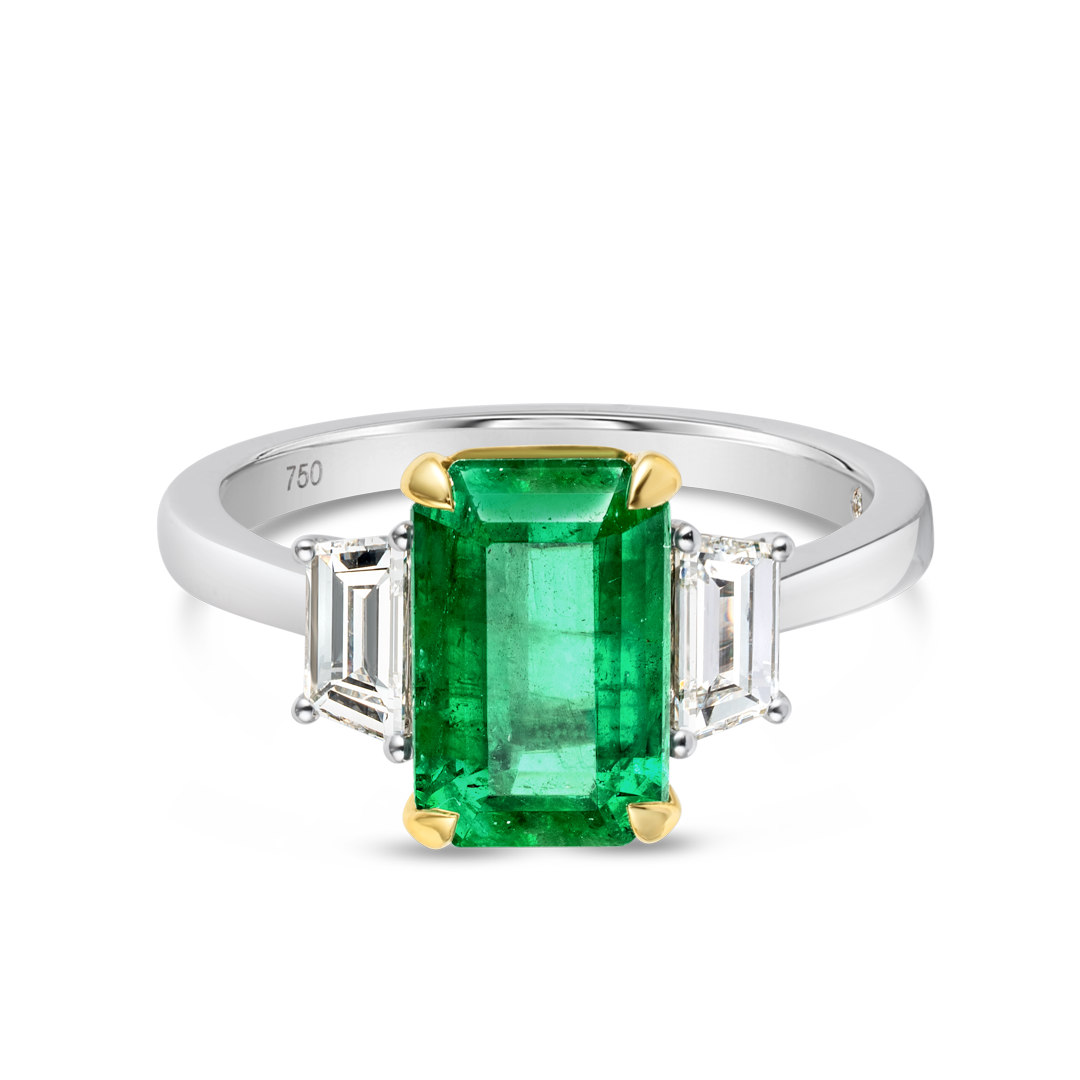 3ct Emerald Natural Green Emerald Trilogy Ring White Gold