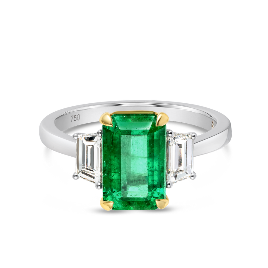 3ct Emerald Natural Green Emerald Trilogy Ring White Gold