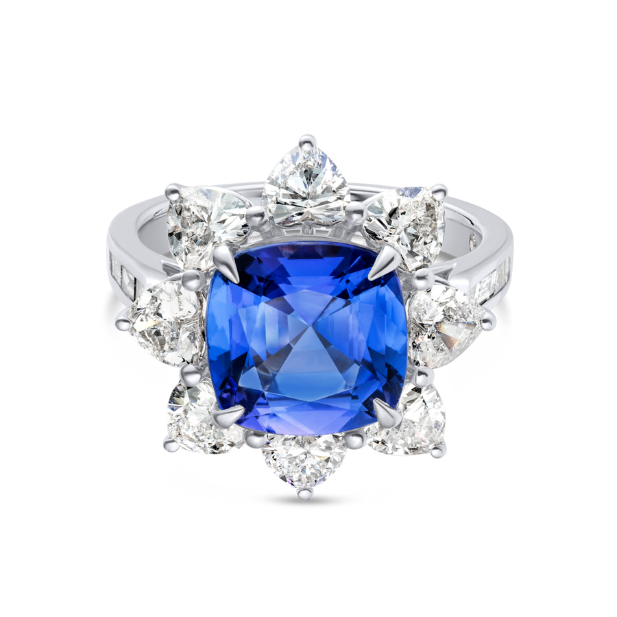 3.59 Cushion Natural Tanzanite Halo Ring White Gold