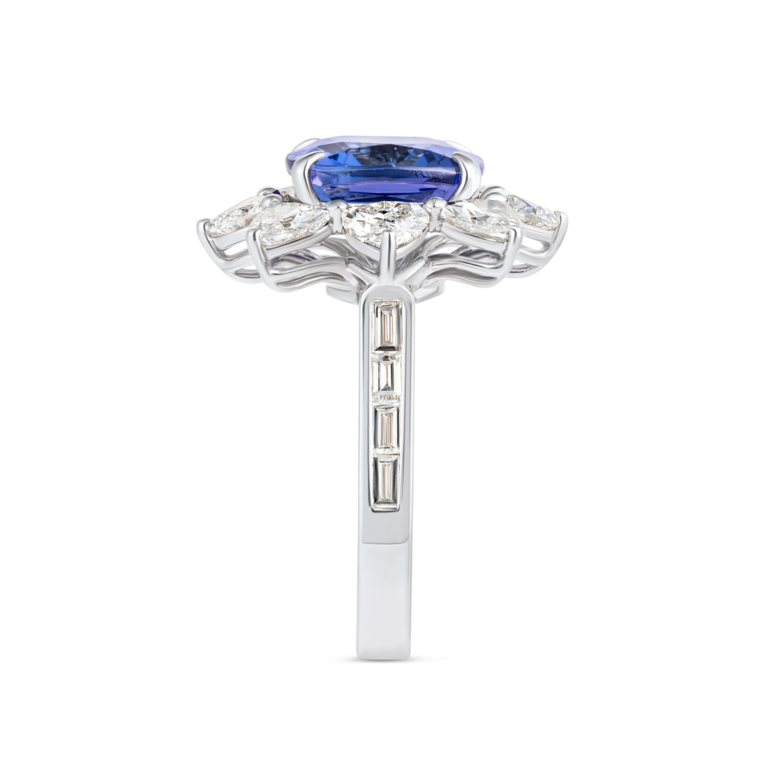 3.59 Cushion Natural Tanzanite Halo Ring White Gold