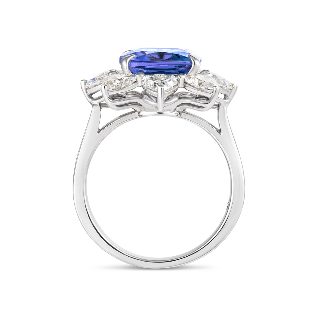 3.59 Cushion Natural Tanzanite Halo Ring White Gold