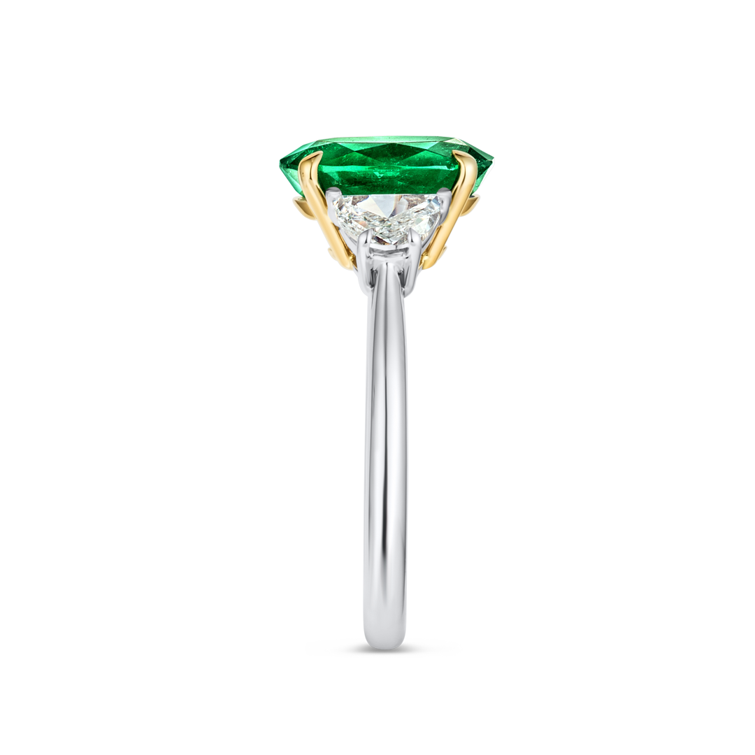 1.98ct Oval Natural Green Emerald Trilogy Ring White Gold