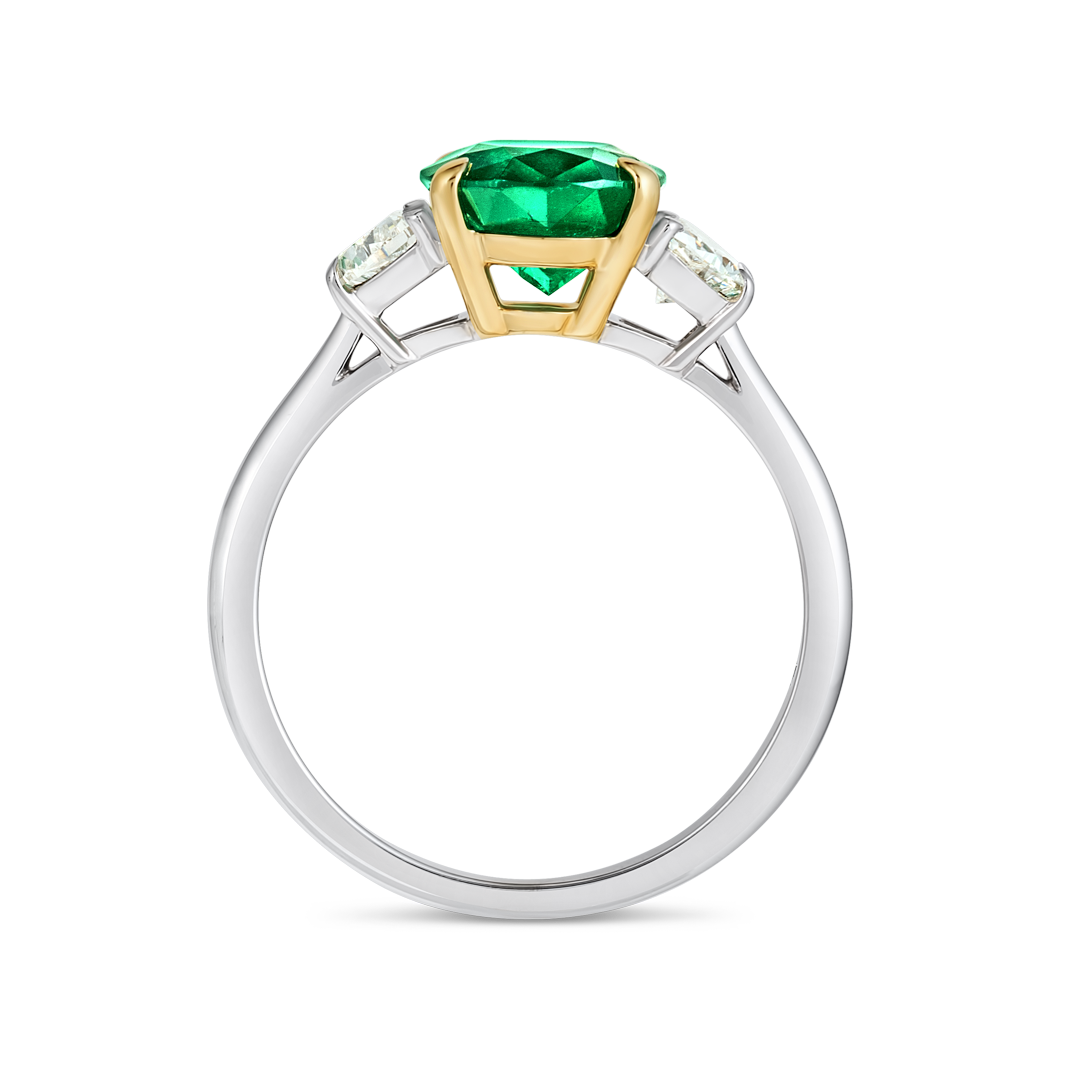 1.98ct Oval Natural Green Emerald Trilogy Ring White Gold