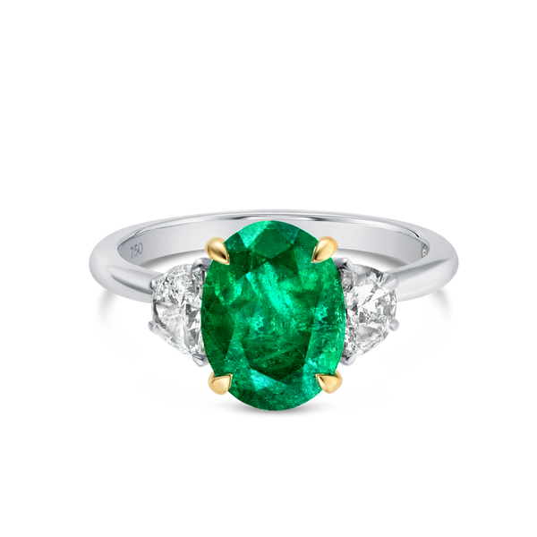 1.98ct Oval Natural Green Emerald Trilogy Ring White Gold