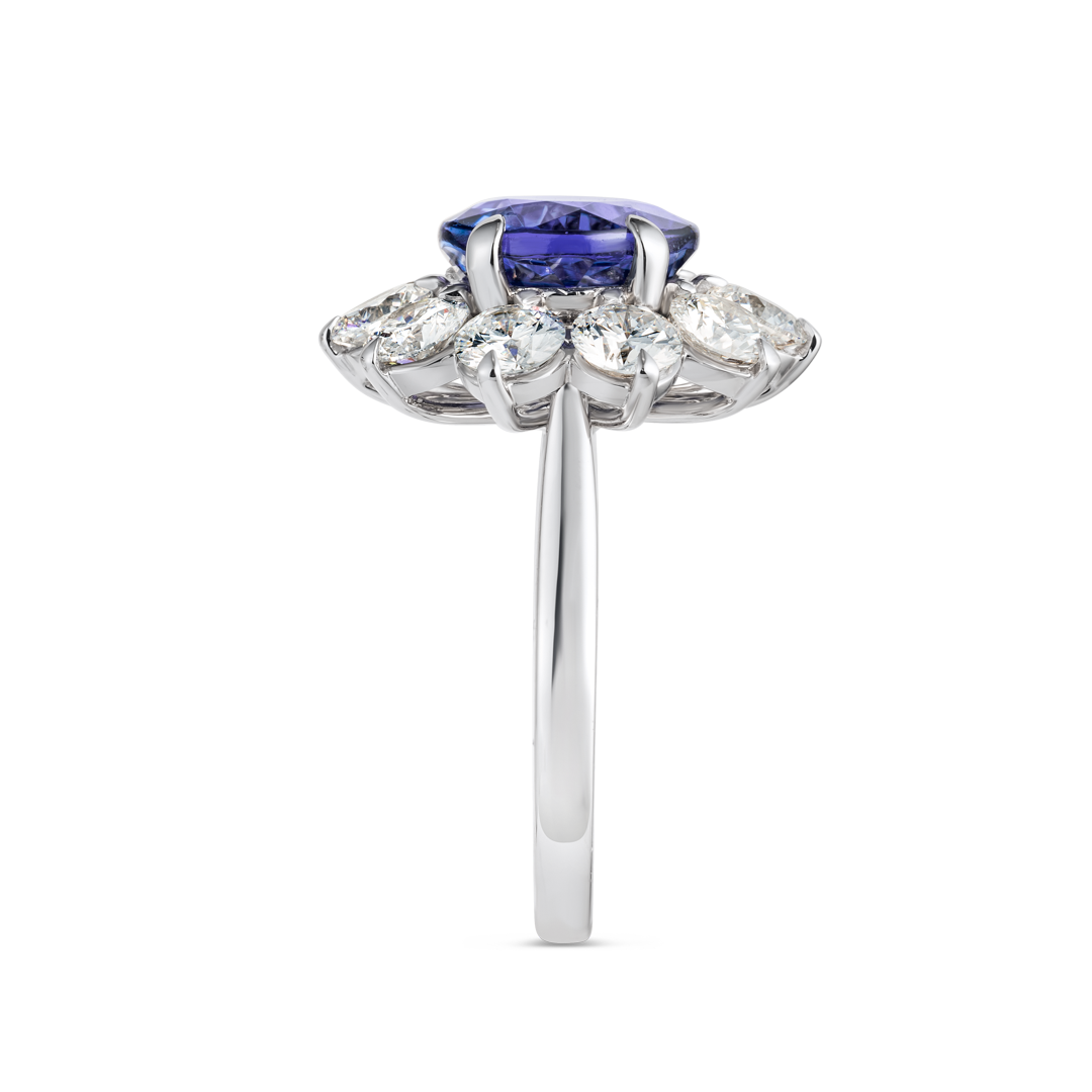 3.68ct Round Natural Tanzanite Halo Ring White Gold