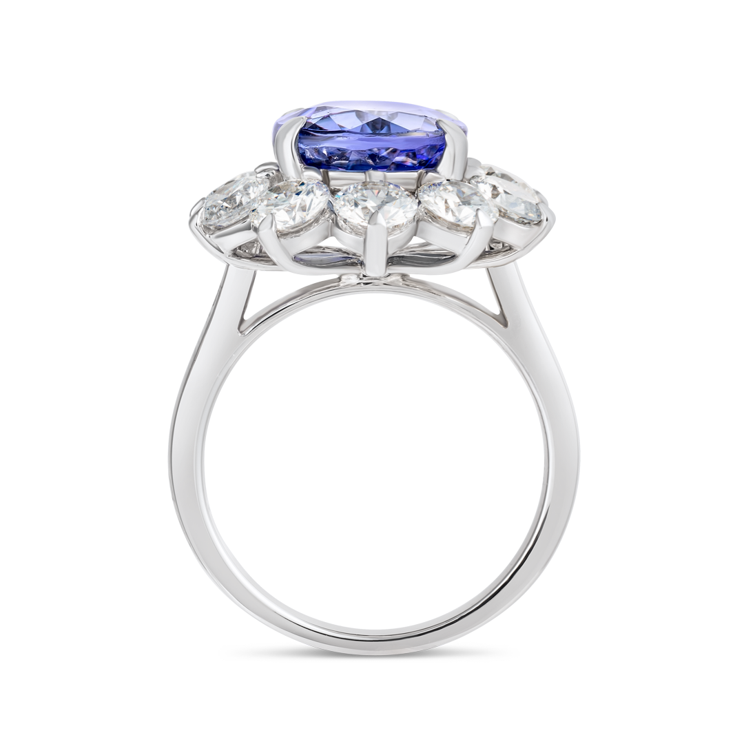 3.68ct Round Natural Tanzanite Halo Ring White Gold