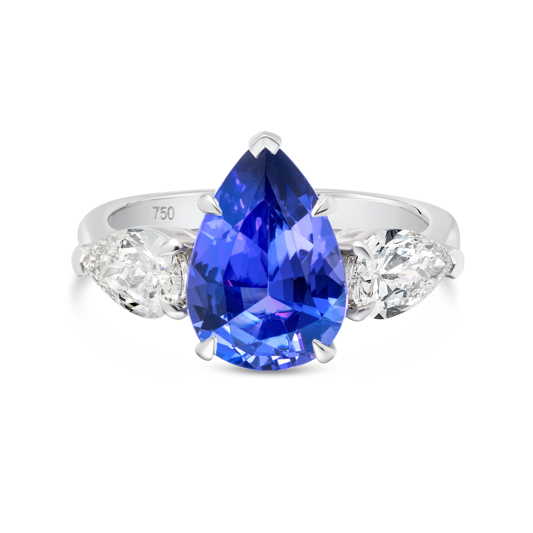 3.01 Pear Natural Tanzanite Trilogy Ring White Gold