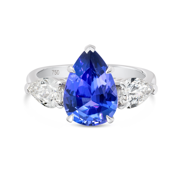 3.01 Pear Natural Tanzanite Trilogy Ring White Gold