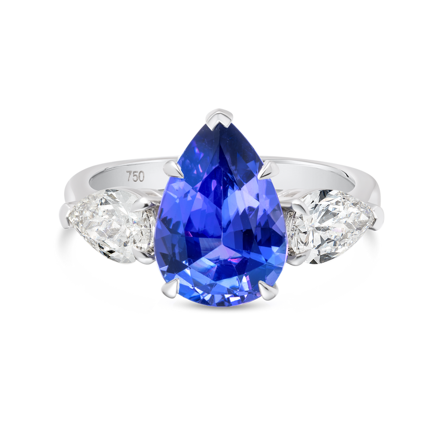3.01 Pear Natural Tanzanite Trilogy Ring White Gold