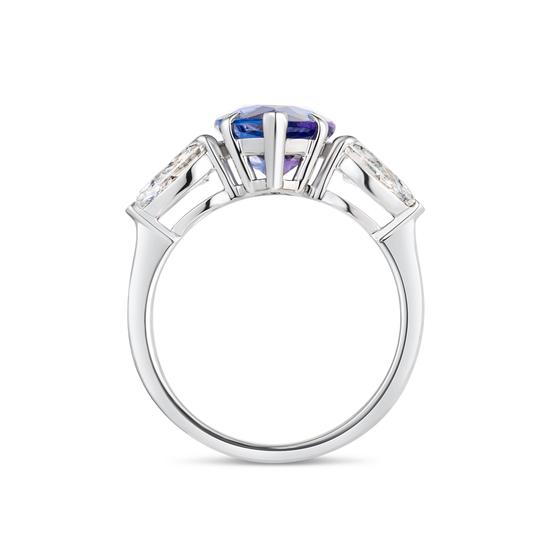3.01 Pear Natural Tanzanite Trilogy Ring White Gold