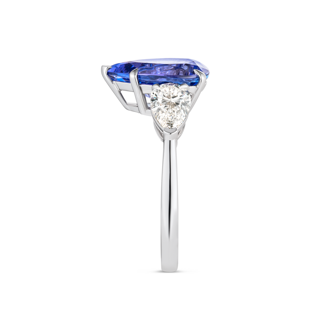 3.01 Pear Natural Tanzanite Trilogy Ring White Gold