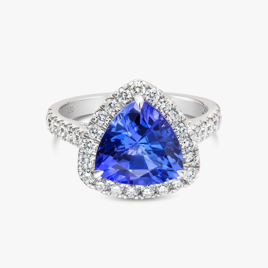 3.6ct Triangle Natural Tanzanite Halo Ring White Gold