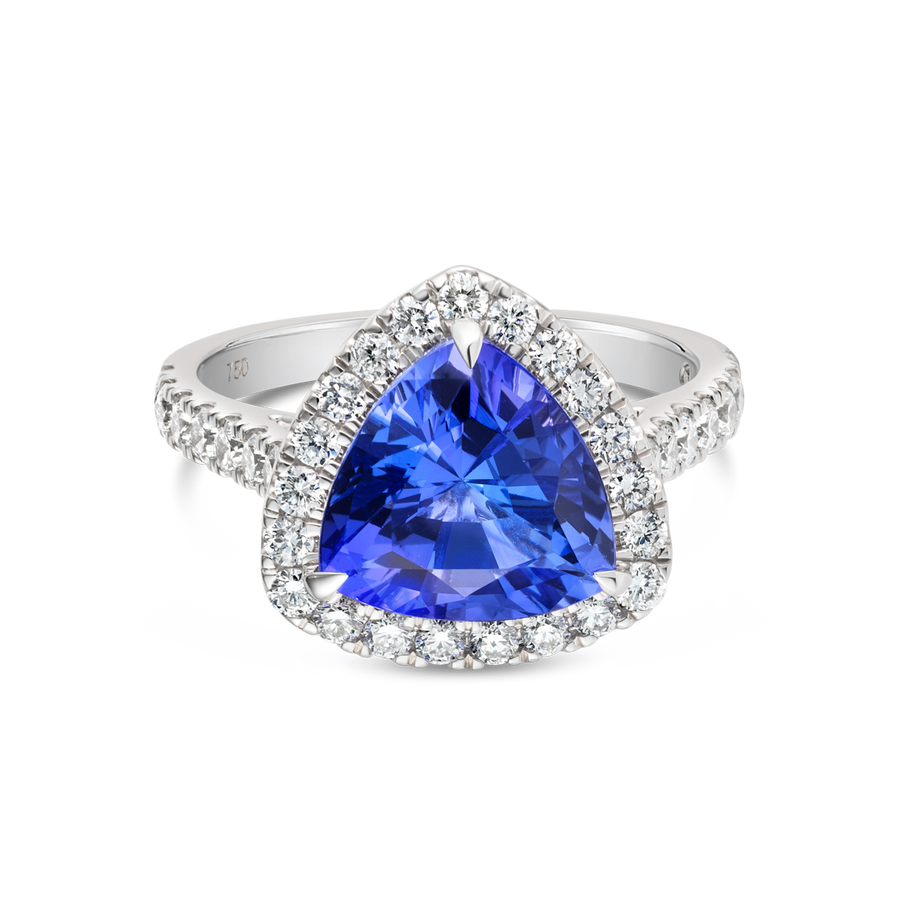 3.6ct Triangle Natural Tanzanite Halo Ring White Gold