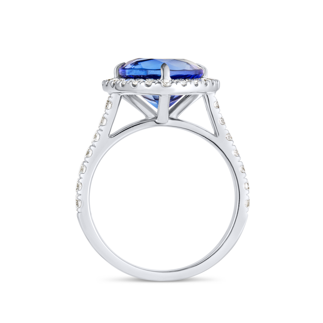 3.6ct Triangle Natural Tanzanite Halo Ring White Gold