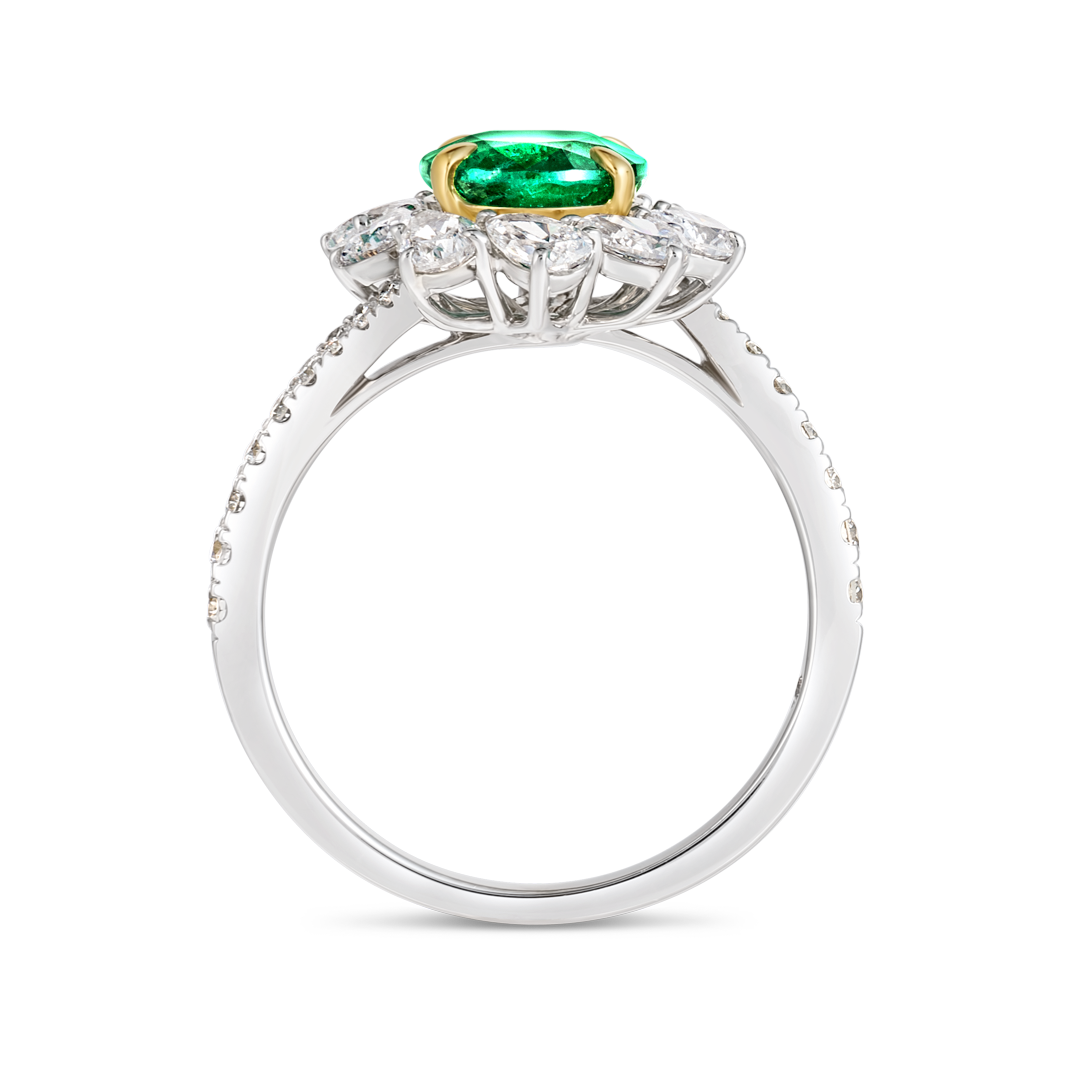 1.55ct Oval Natural Green Emerald Halo Ring White Gold