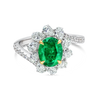 1.55ct Oval Natural Green Emerald Halo Ring White Gold