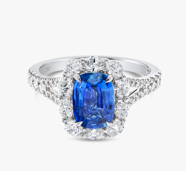 2.20ct Cushion Natural Blue Sapphire Halo Ring White Gold