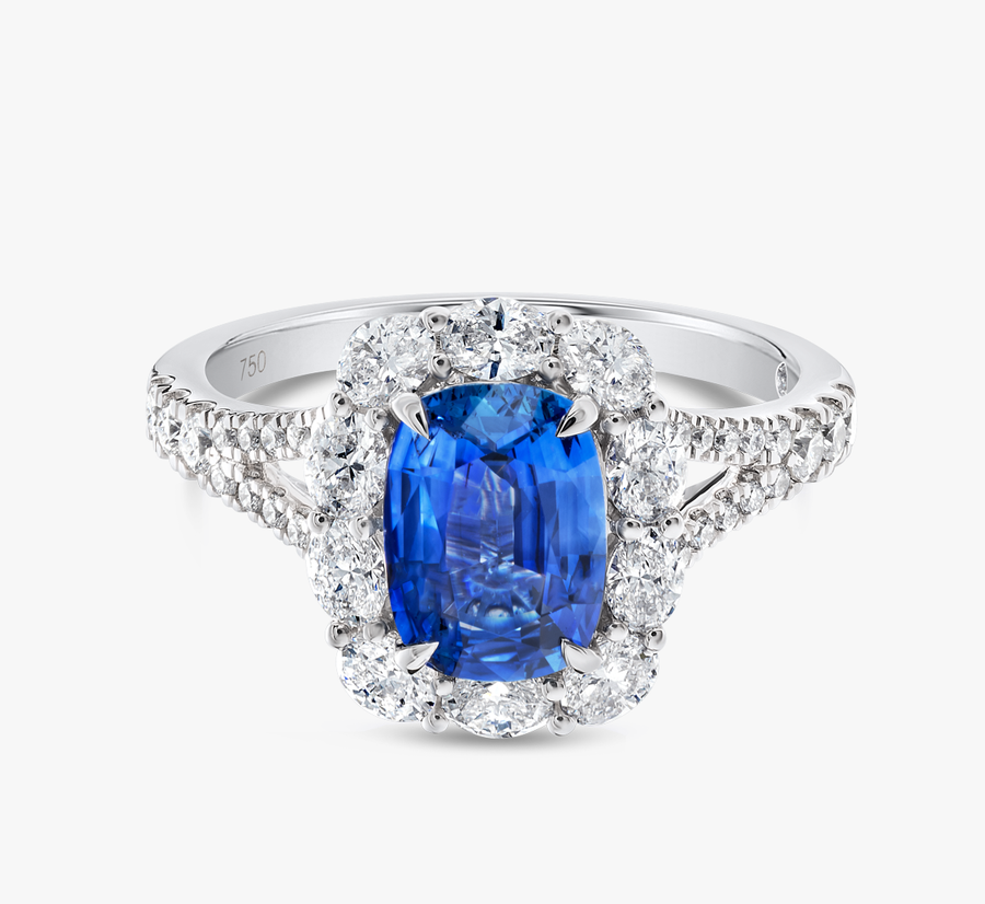 2.20ct Cushion Natural Blue Sapphire Halo Ring White Gold