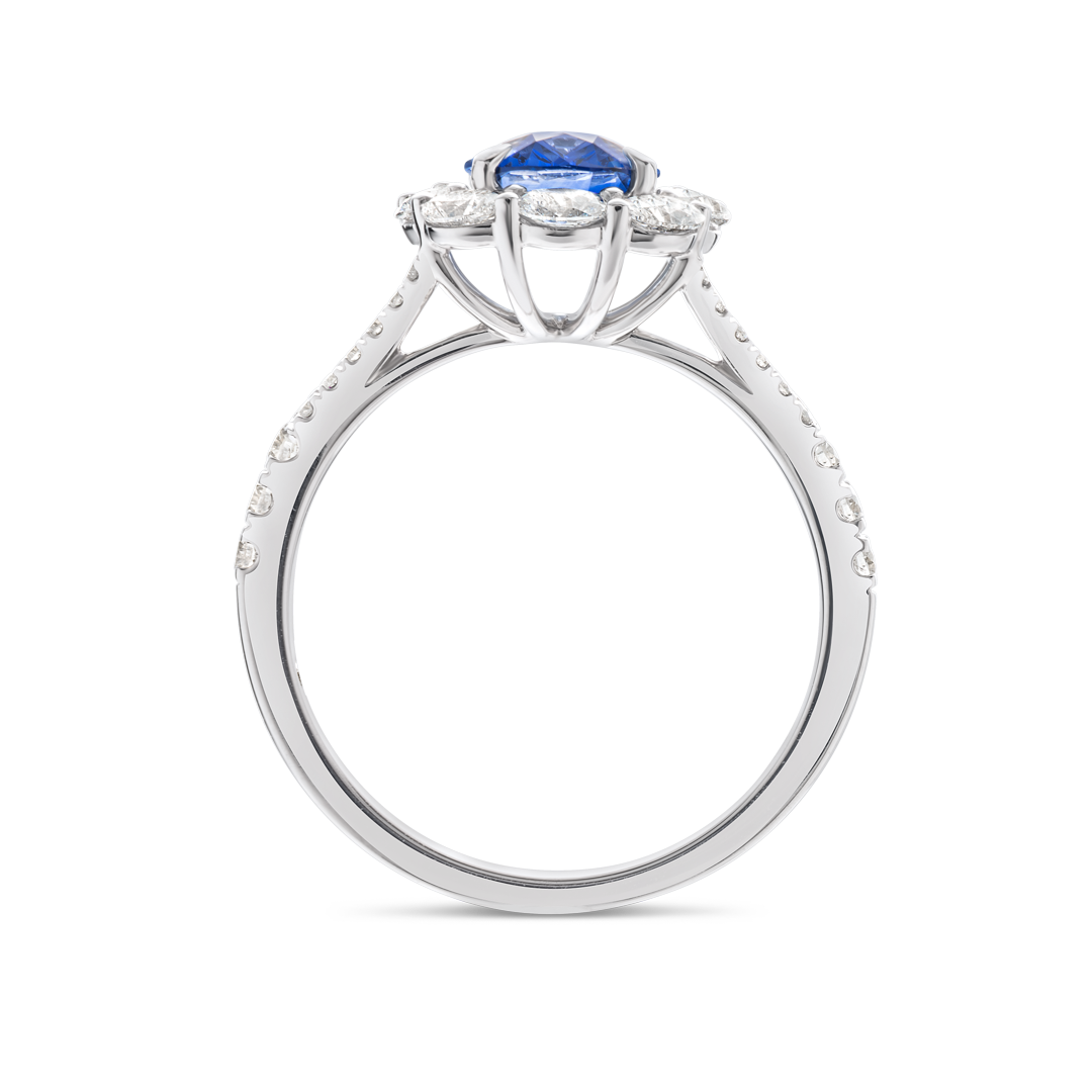 2.20ct Cushion Natural Blue Sapphire Halo Ring White Gold