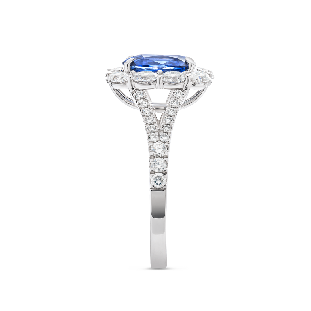 2.20ct Cushion Natural Blue Sapphire Halo Ring White Gold